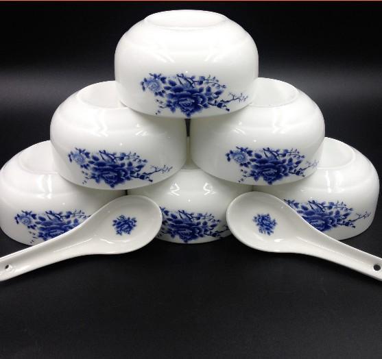 成都青花瓷套裝碗6碗6勺， 陶瓷餐具印LOGO 定制，12頭創(chuàng)意陶瓷碗